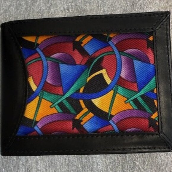 MEN’S WALLET, BLACK LEATHER BI-FOLD, JERRY GARCIA DESIGN, RARE - Picture 1 of 10